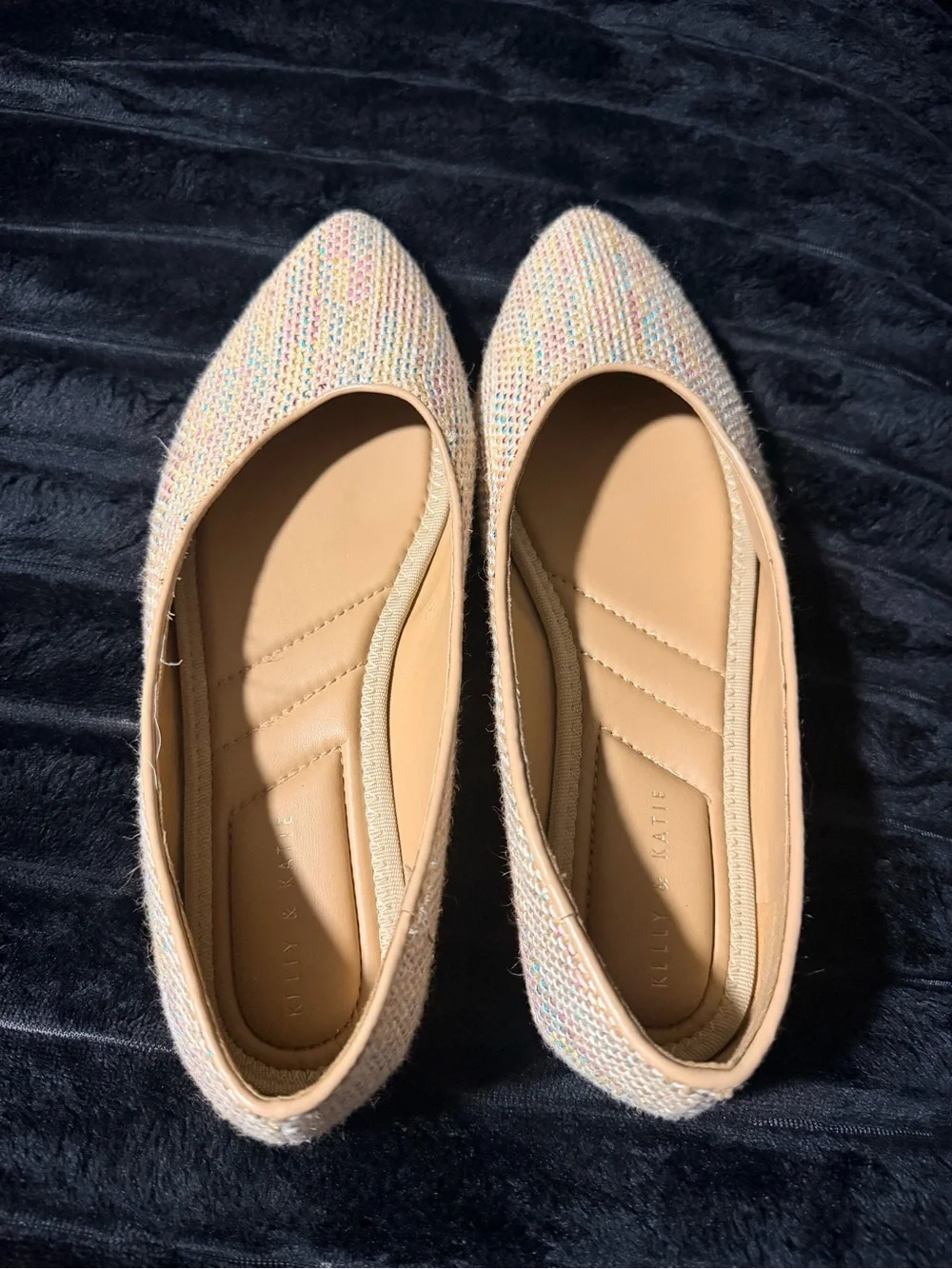 Kelly & Katie Pointed-Toe Flats in Beige with Pastel Multi Speckle